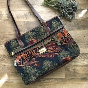 90s Vintage Berkley Tapestry Hunting Grocery Book Tote